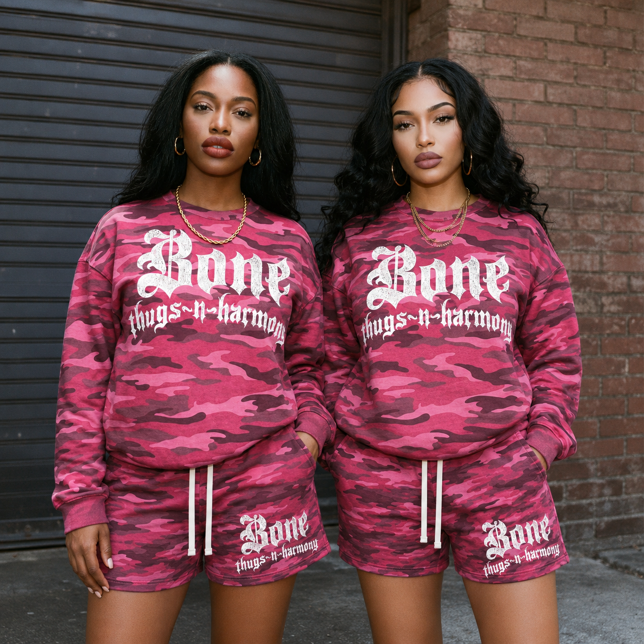 BTNH Pink Camo Crewneck + Shorts Set