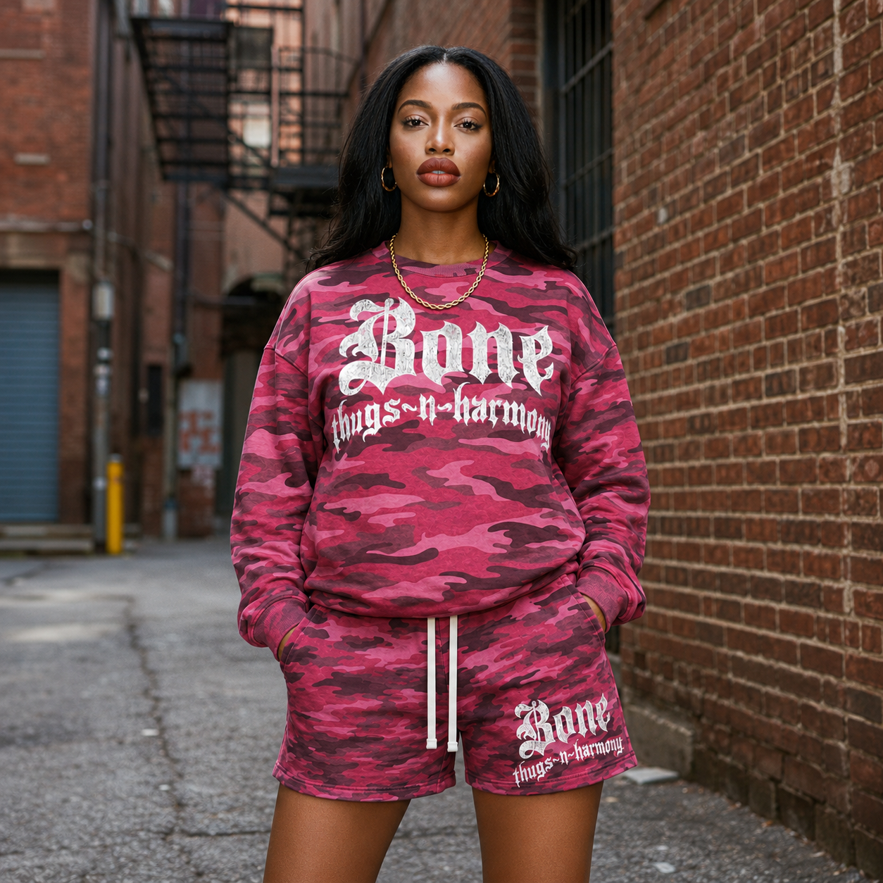 BTNH Pink Camo Crewneck + Shorts Set