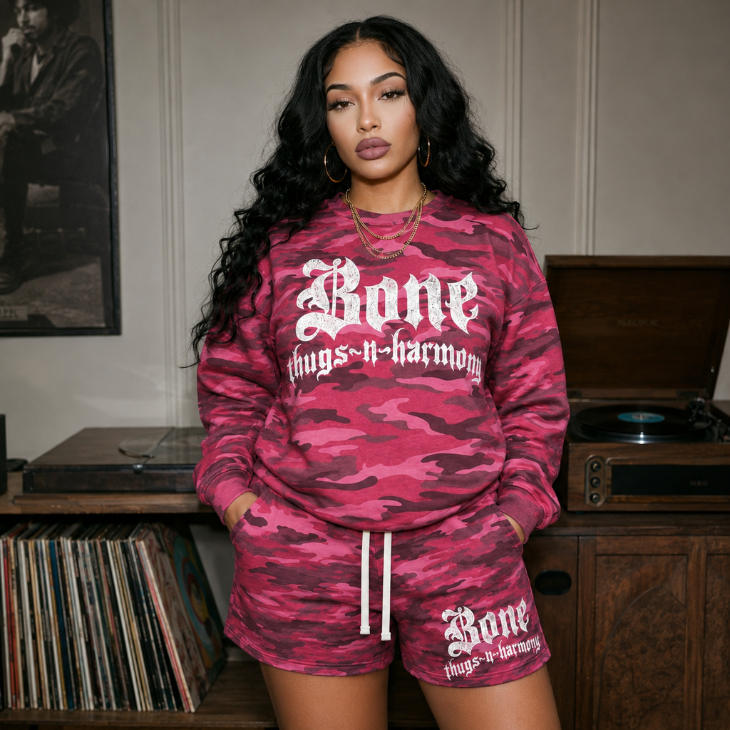 BTNH Pink Camo Crewneck + Shorts Set
