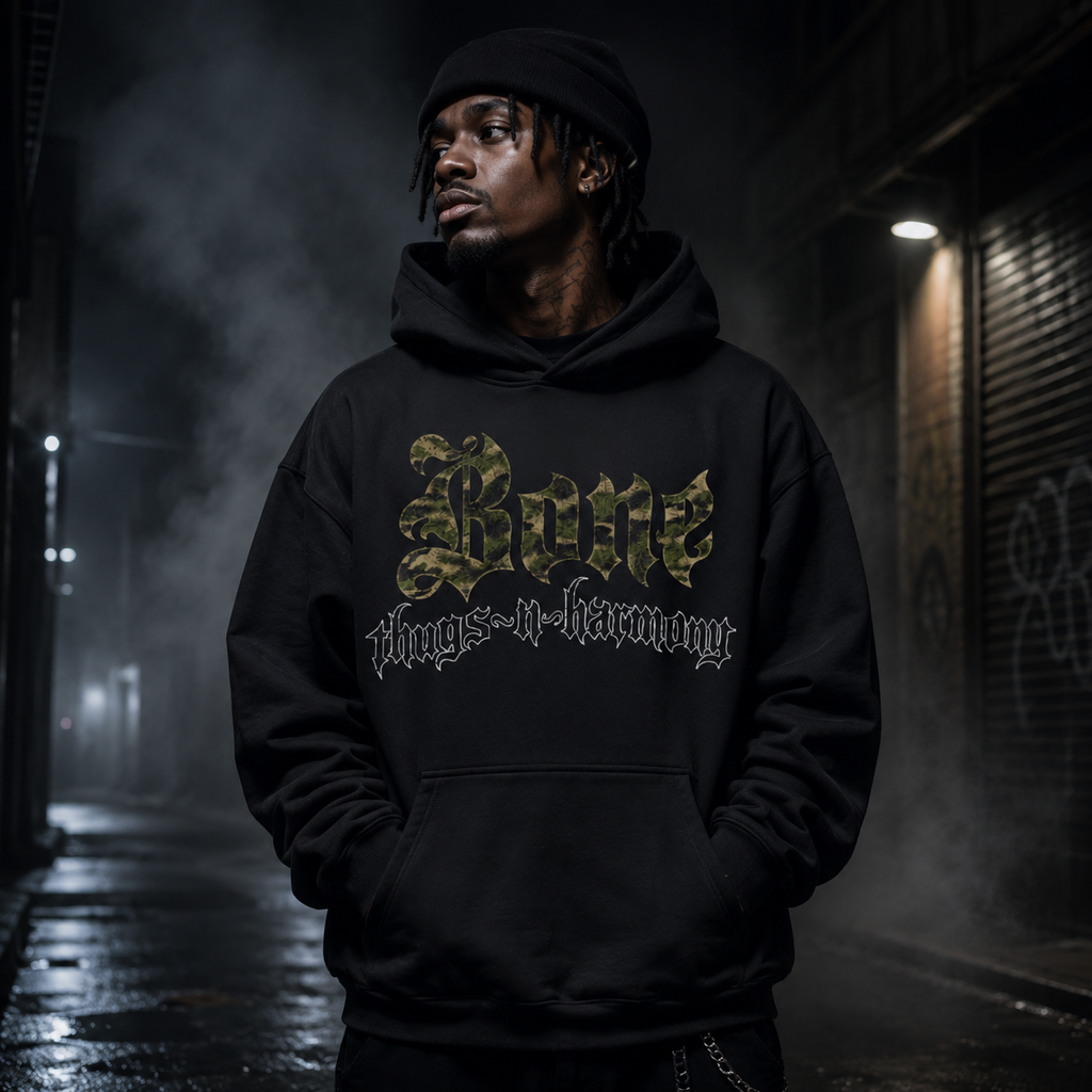 Bone Thugs-N-Harmony Logo Hoodie (Camo on Black)