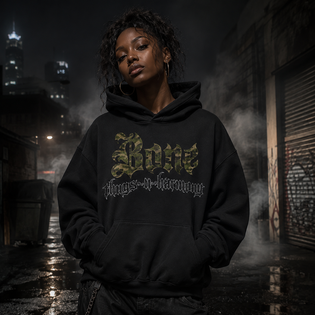 Bone Thugs-N-Harmony Logo Hoodie (Camo on Black)