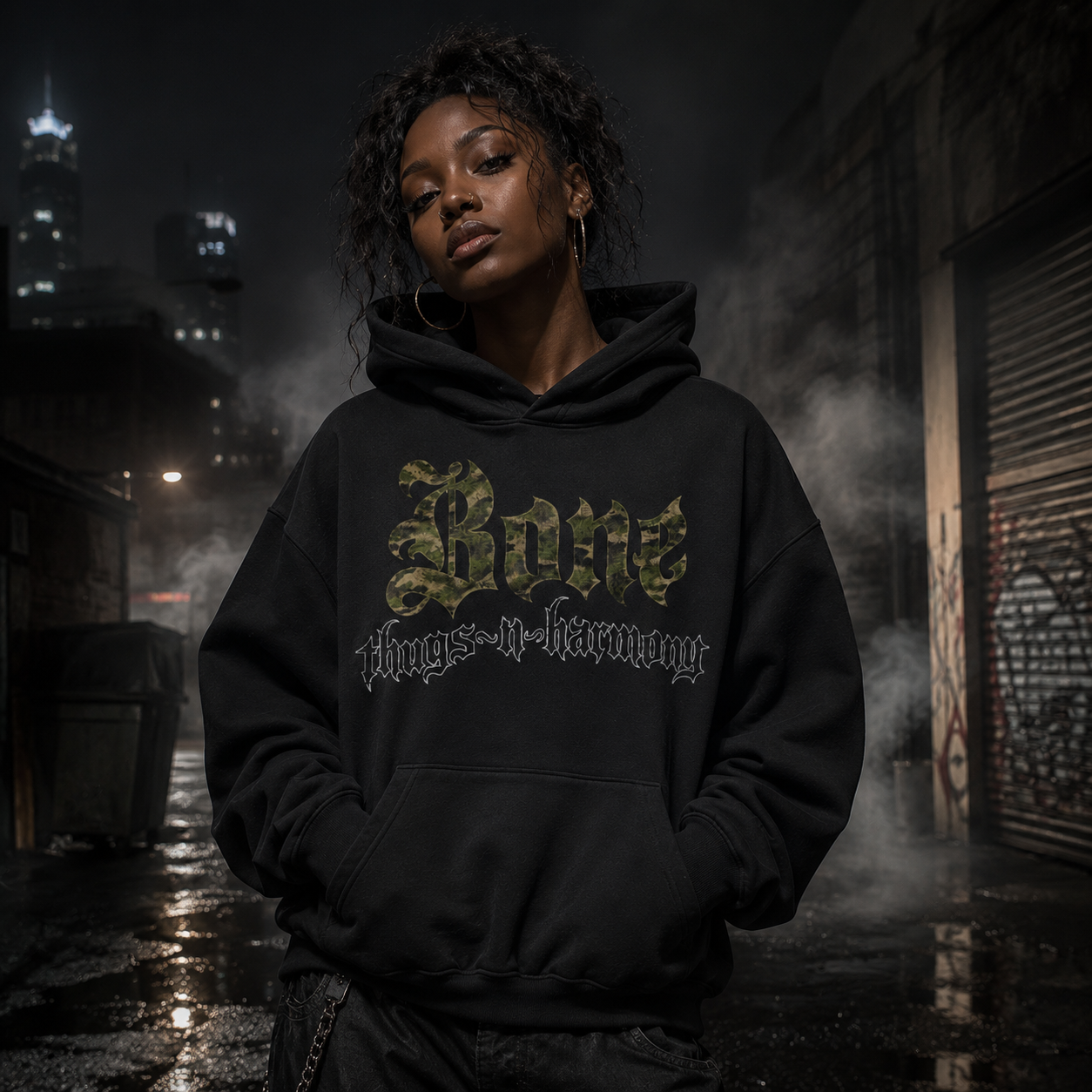 Bone Thugs-N-Harmony Logo Hoodie (Camo on Black)