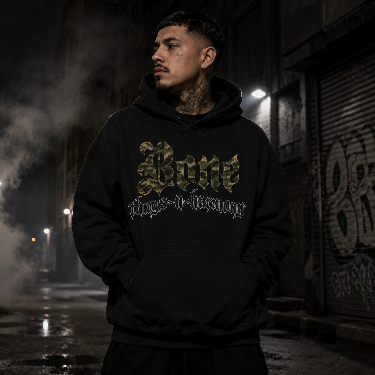 Bone Thugs-N-Harmony Logo Hoodie (Camo on Black)