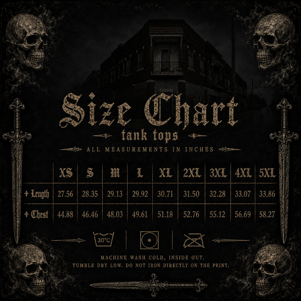 BTNH Friends tank top size chart