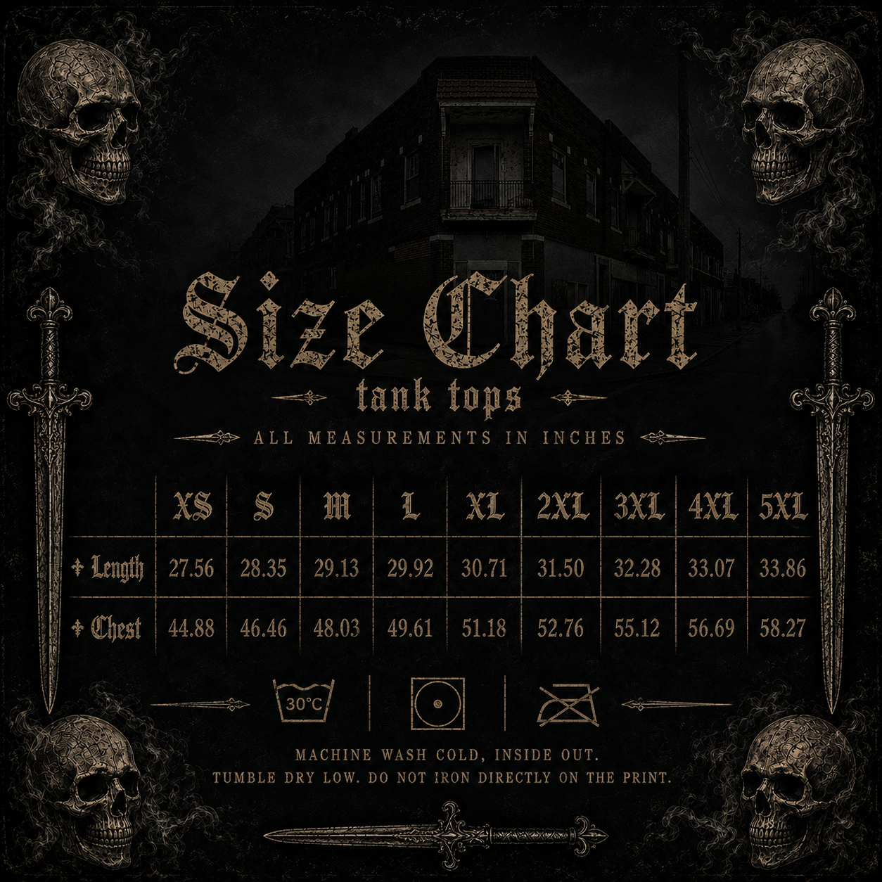 BTNH Friends tank top size chart