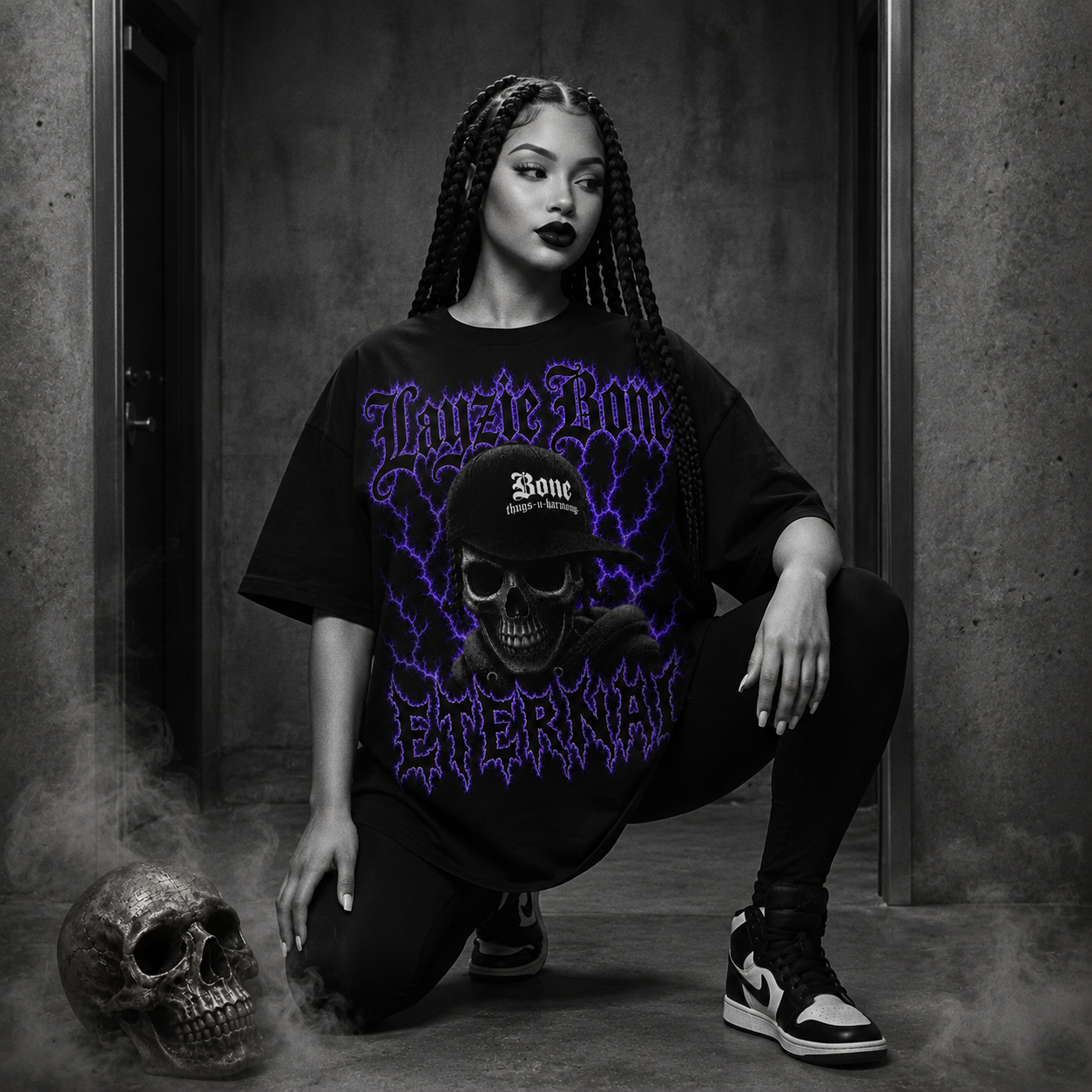 Layzie Bone Eternal Oversized Tee (Purple on Black)